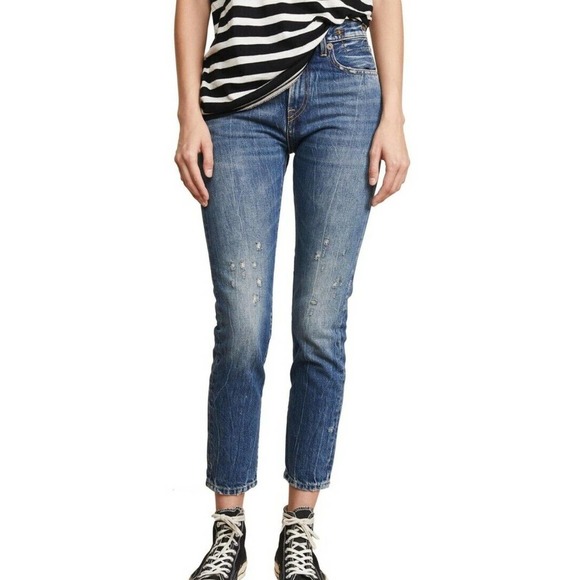 R13 Milf Jeans in Kelly Blue Sz 27 High-Rise Distressed R13W3368-734 (B1